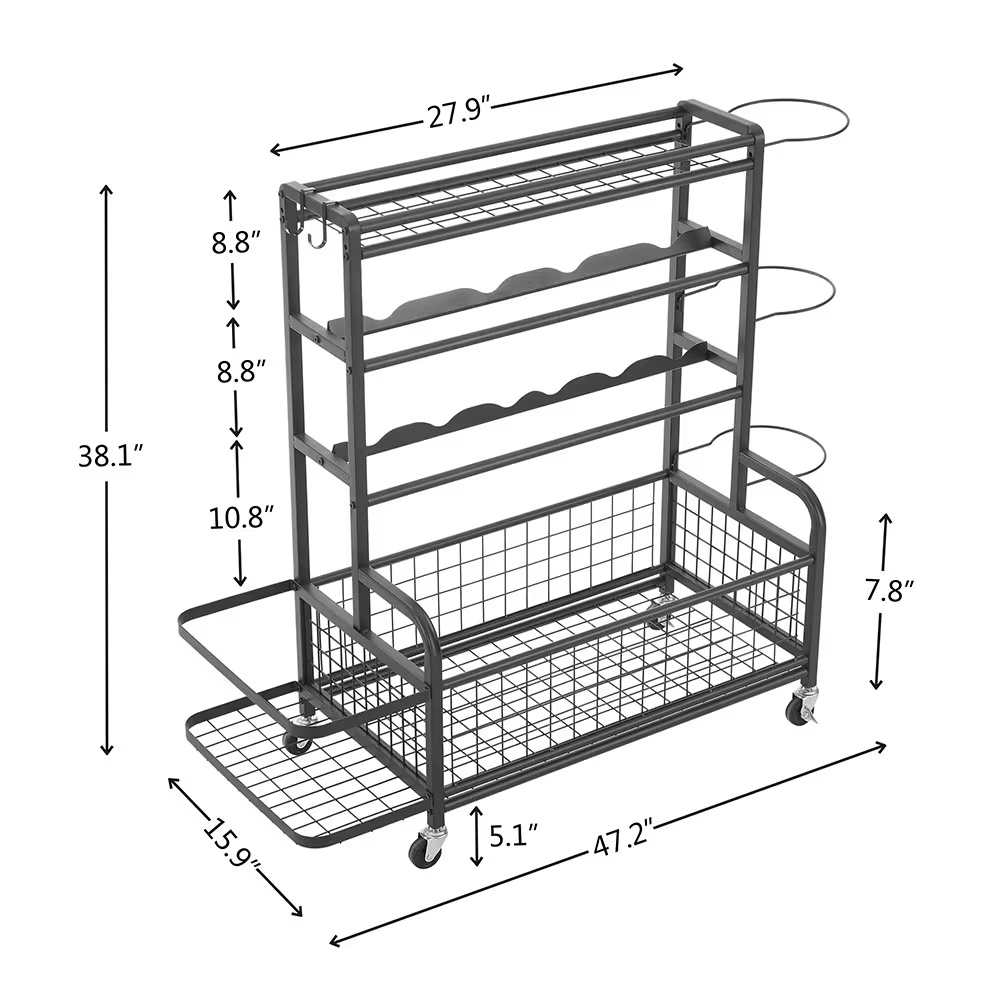 4 Tier Metal Storage Rack With Rolling Wheels